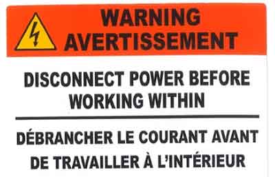 warning sign disconnect power before working within
